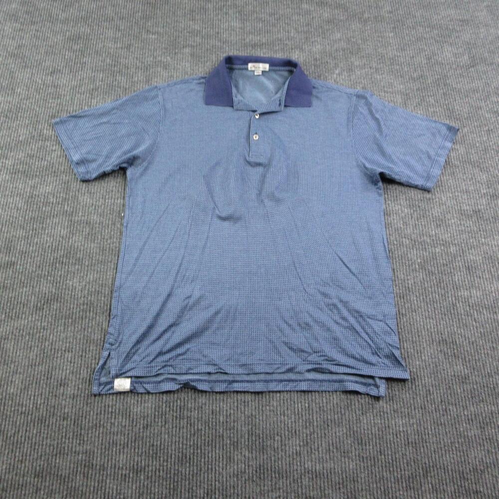 Peter Millar Shirt Mens Large Blue Short Sleeve Check Polo Golf 100% Cotton